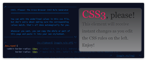 CSS3 Online Generator von css3please.com