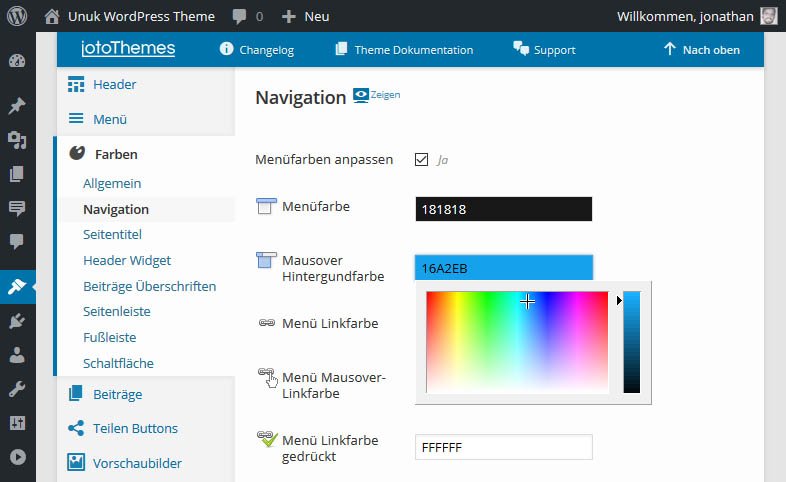 Das Unuk WordPress Theme bietet viele Standard Farbvorlagen und viele Optionen, die Farben Deiner WordPress-Site nach Belieben zu ändern